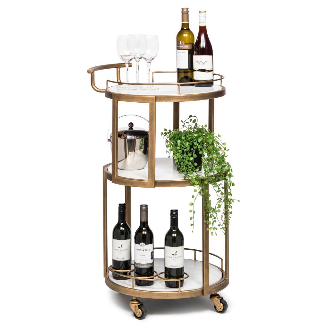 Classic Bar Cart with White Marble Top