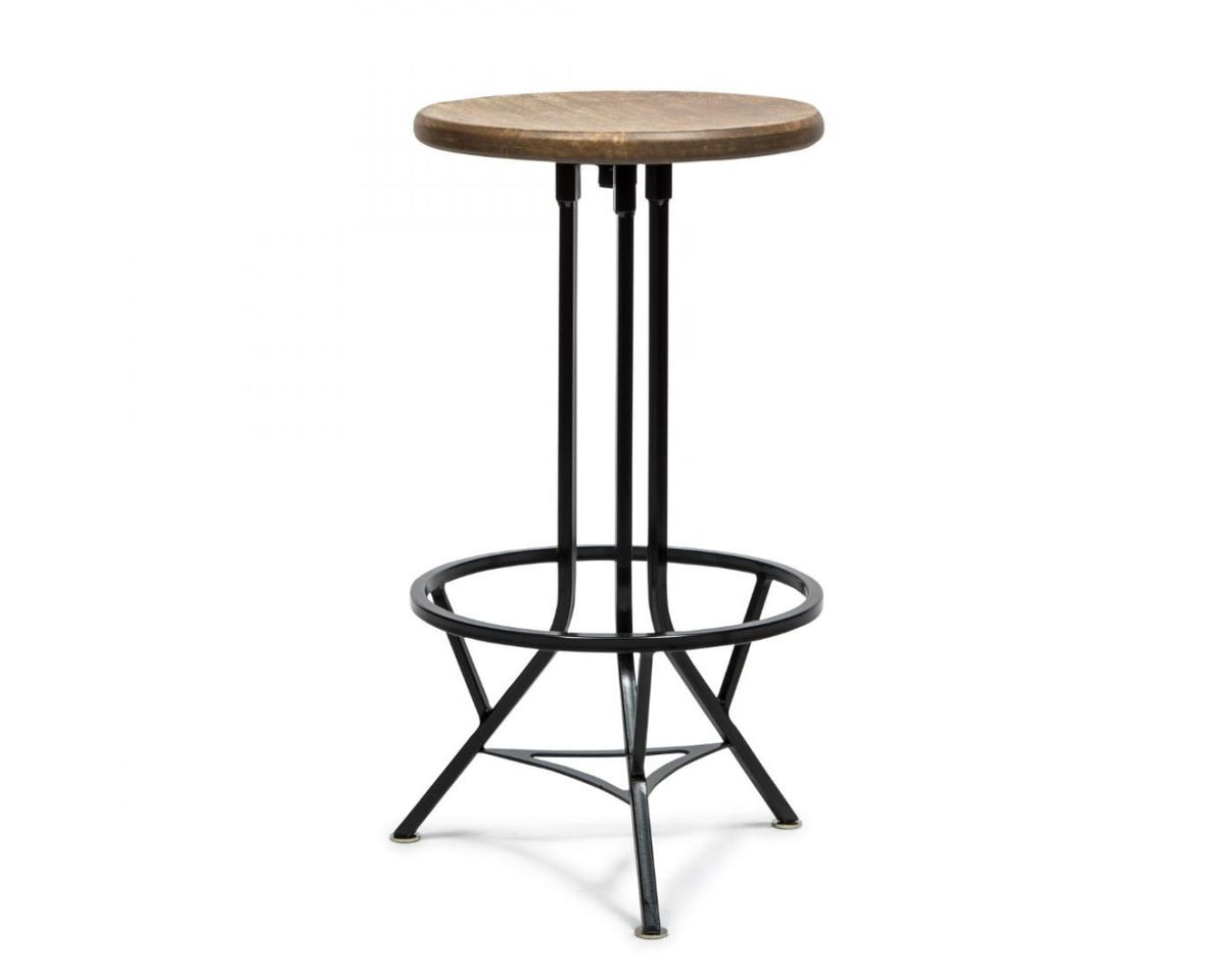 Swivel Iron Bar Stool with Wood Top - Nickel Finish