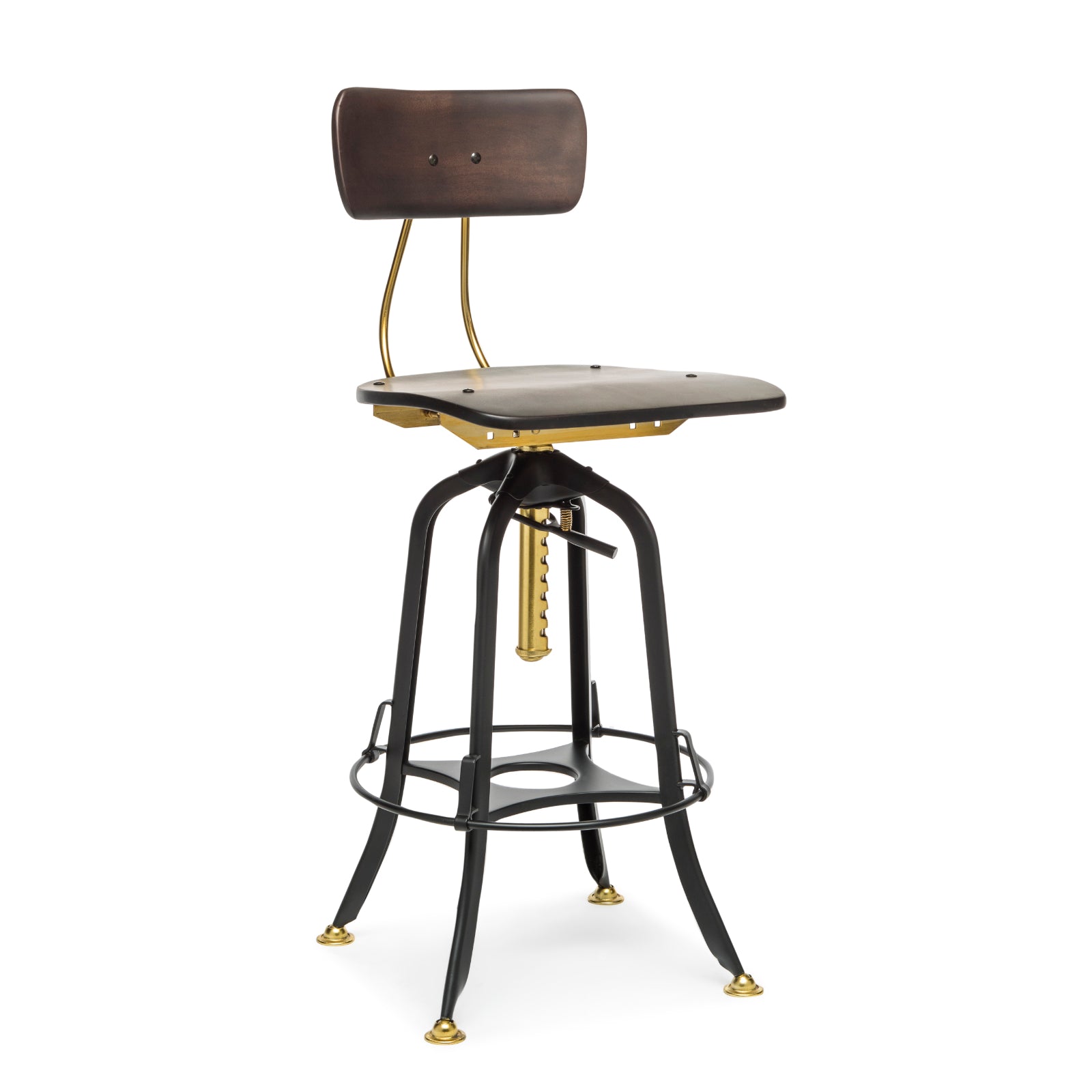 Gold & Black Wooden Bar Stool with Timber Finish - Wine Stash