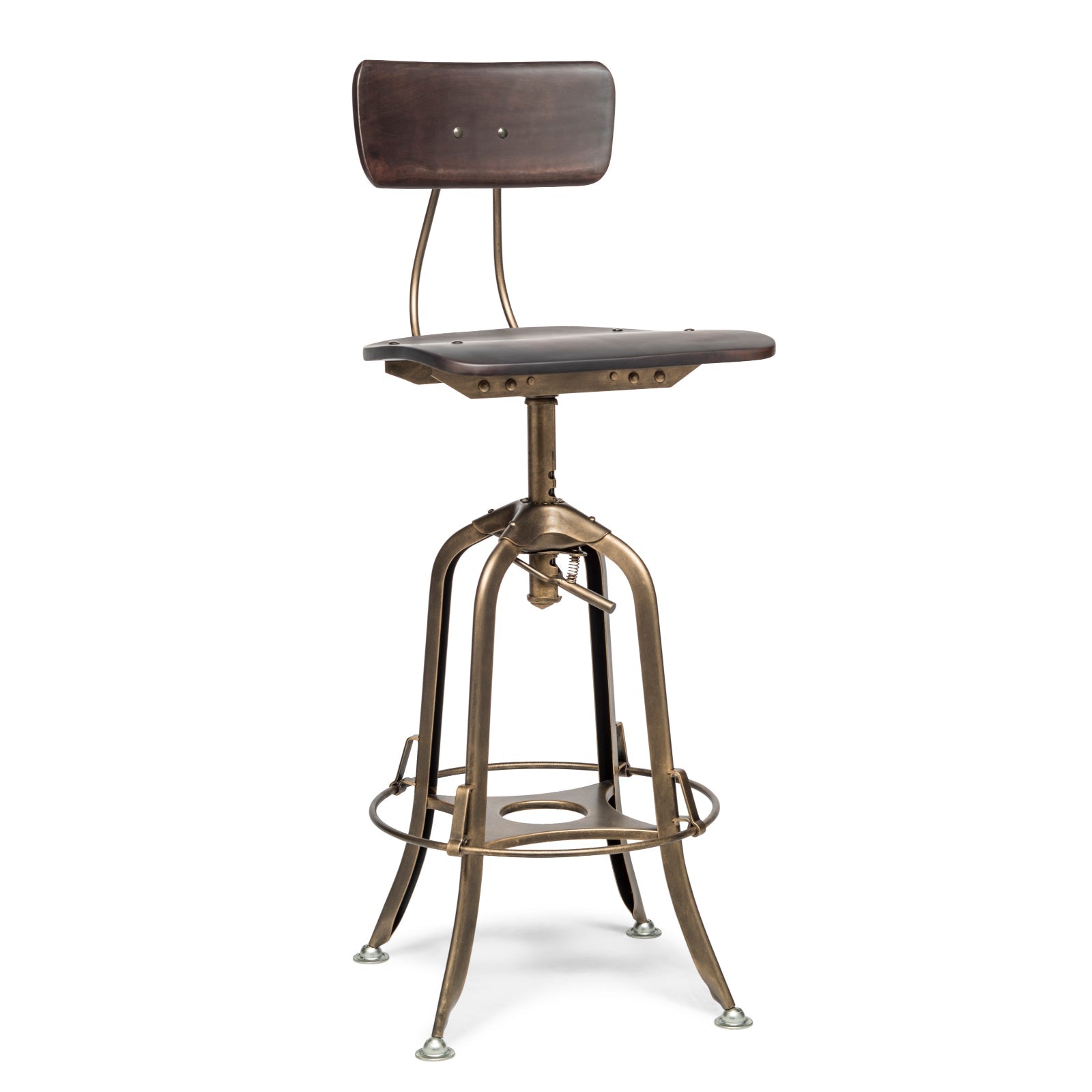 Wooden Bar Stool in French Brass - Wine Stash