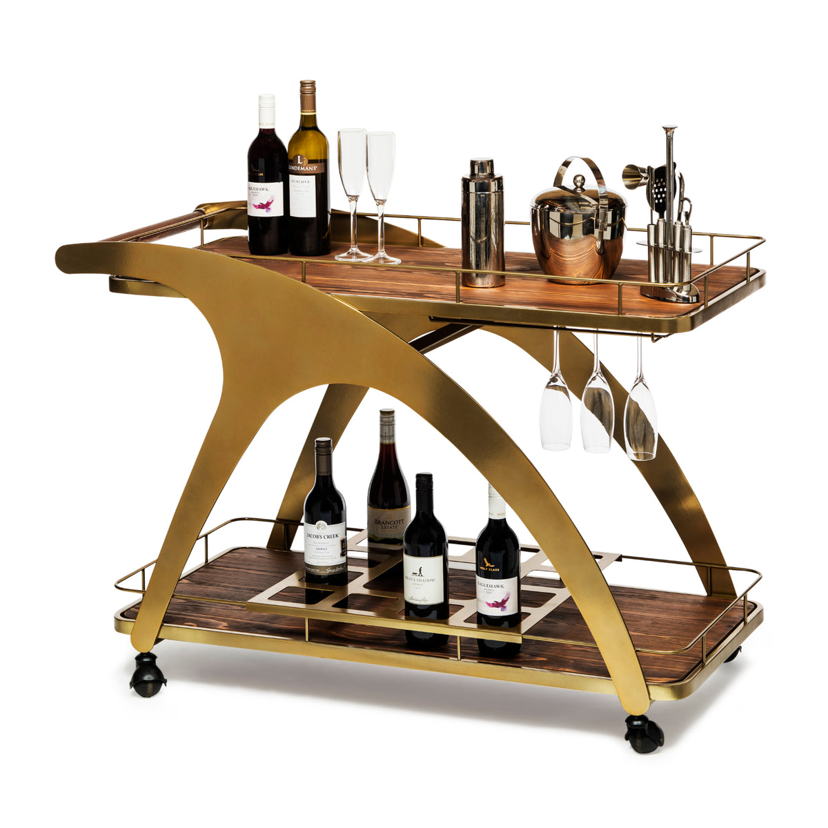 French Bar Cart with Timber Top - Wine Stash