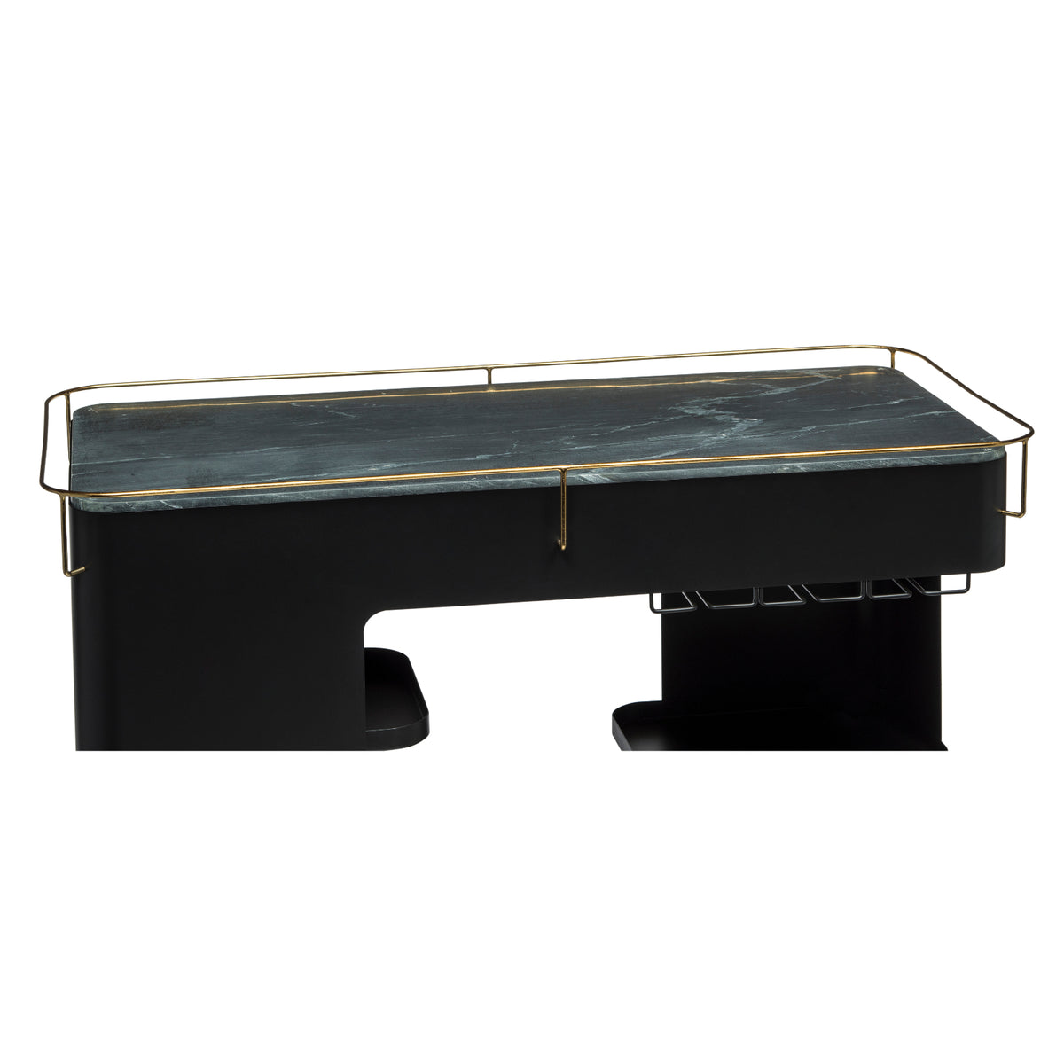 Black &amp; Gold Bar Cart with Marble Top - Wine Stash