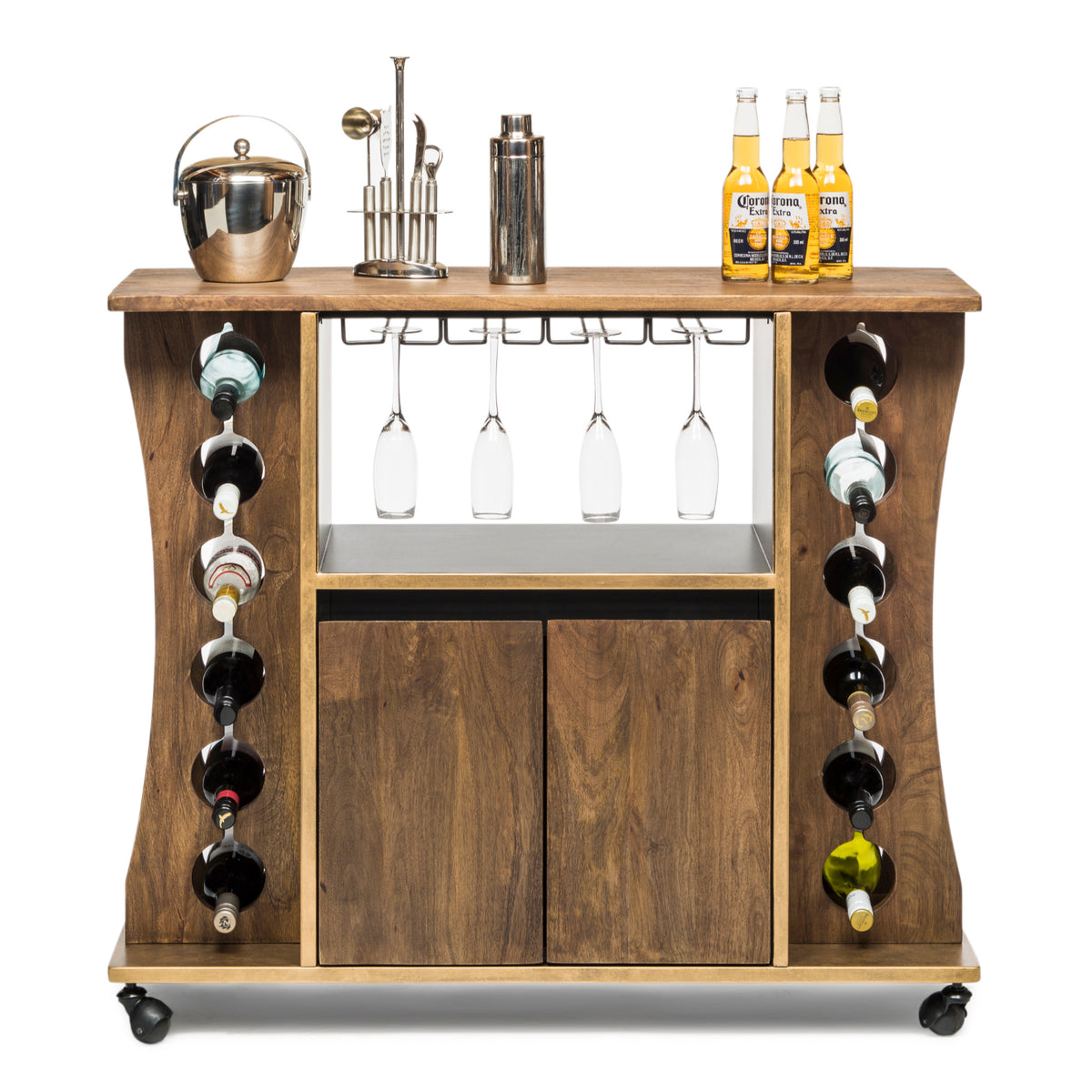 Contemporary Timber Bar Cart - Wine Stash