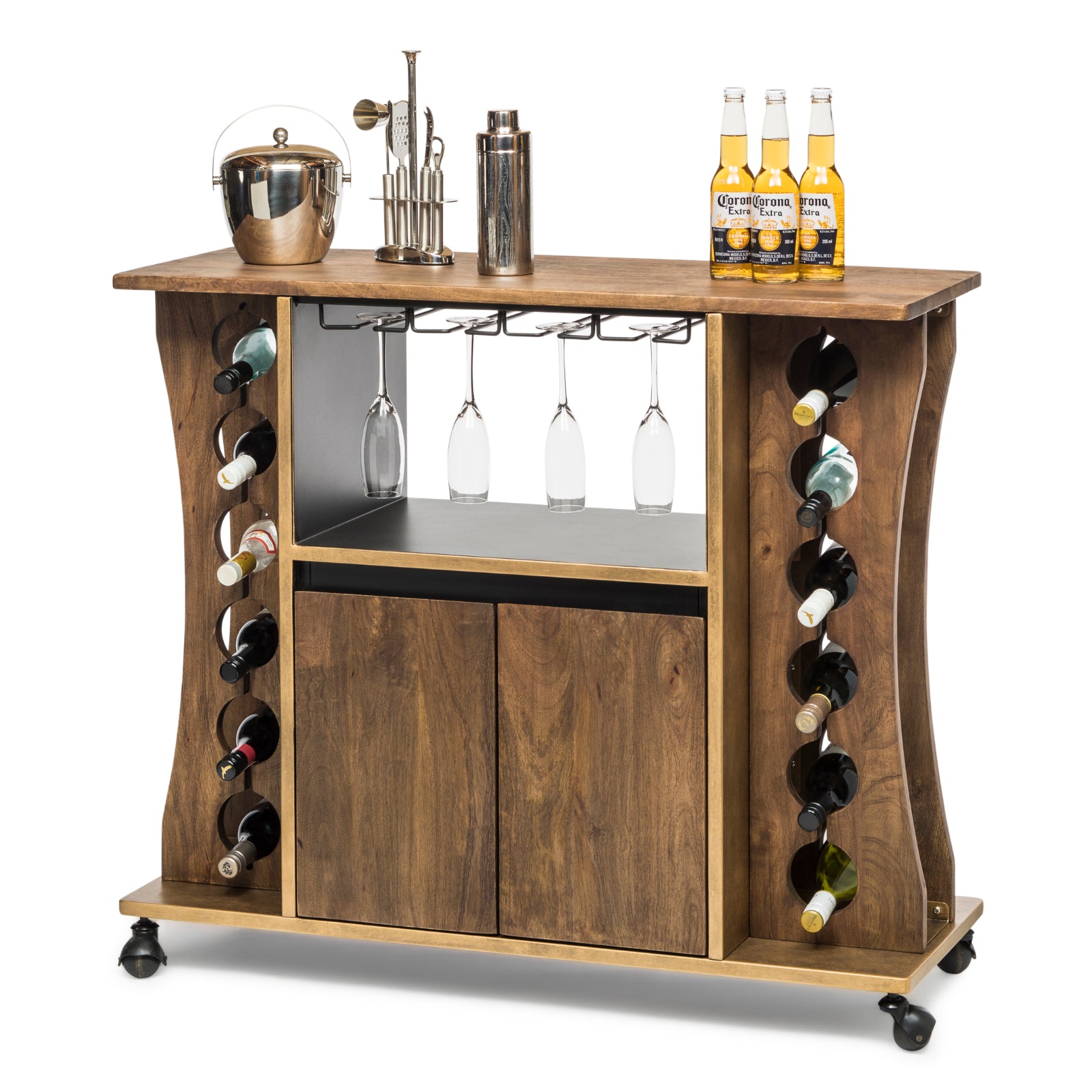 Contemporary Timber Bar Cart - Wine Stash