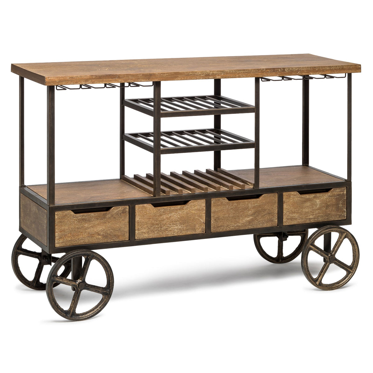 Wooden Bar Cart with Wine Storage - Wine Stash