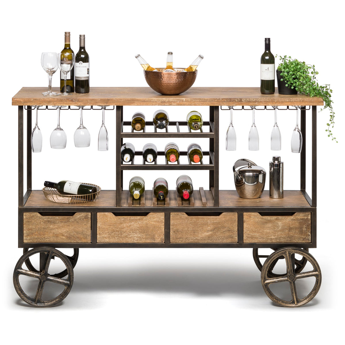 Wooden Bar Cart with Wine Storage - Wine Stash