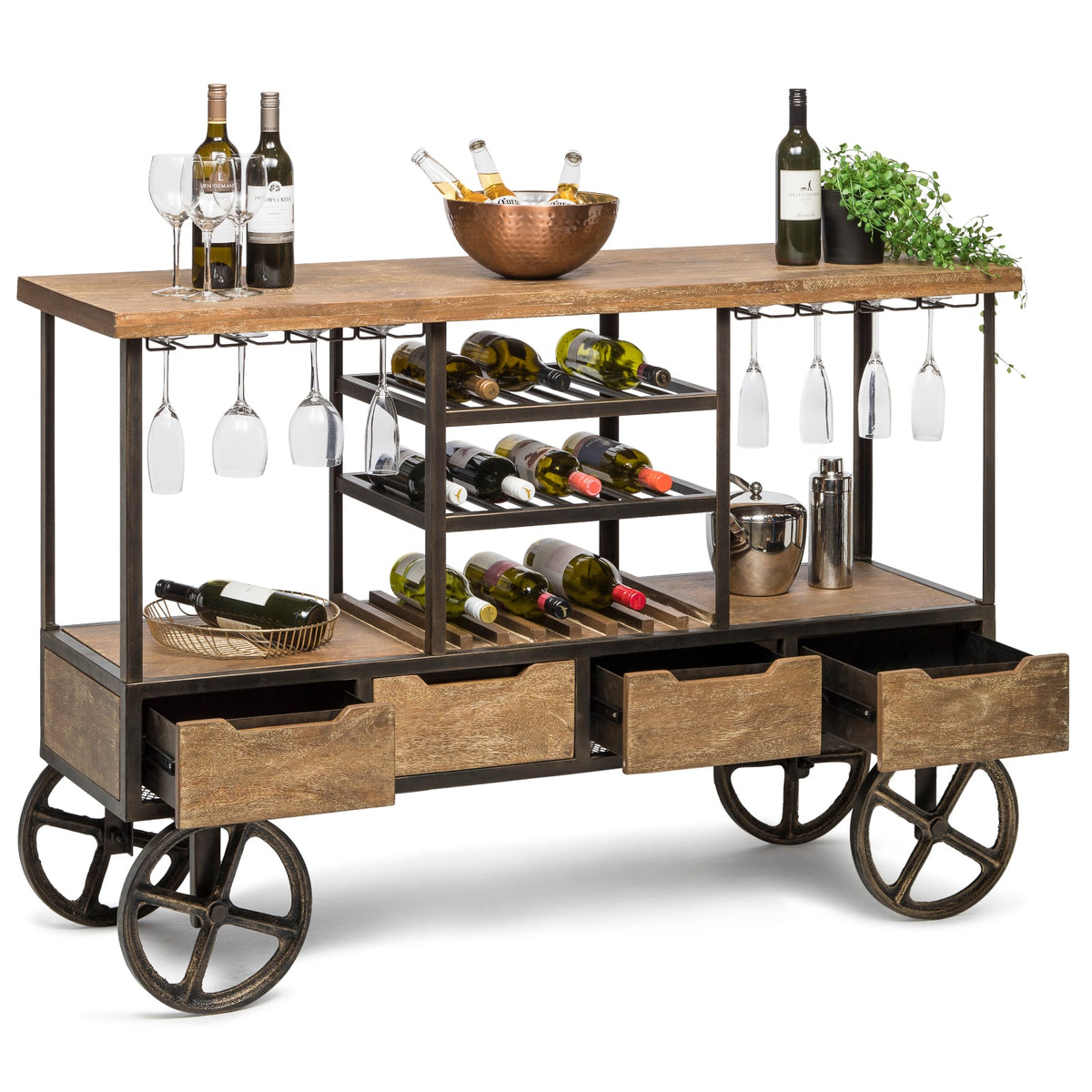 Wooden Bar Cart with Wine Storage - Wine Stash