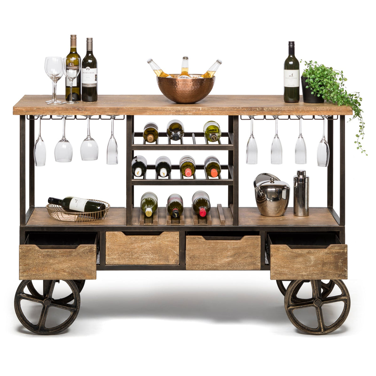 Wooden Bar Cart with Wine Storage - Wine Stash