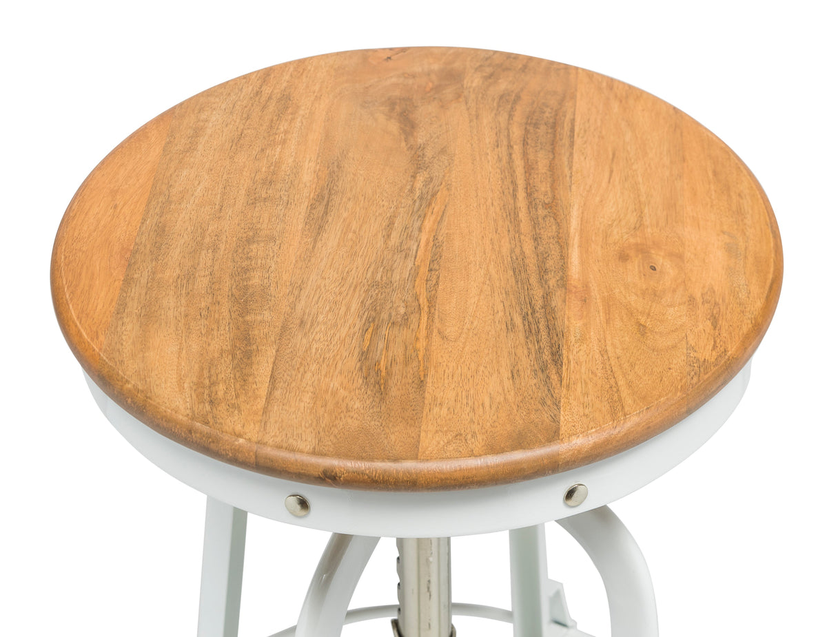 White Bar Stool with Wood Top - Wine Stash -