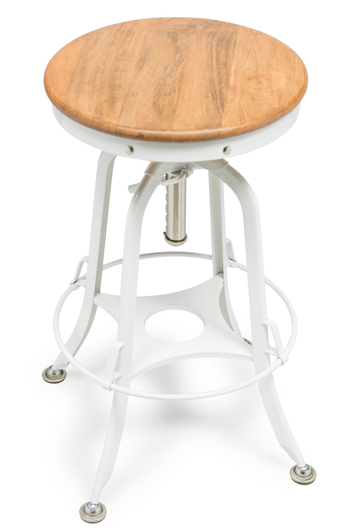 White Bar Stool with Wood Top - Wine Stash -